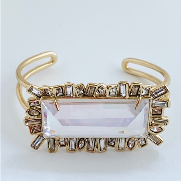 ALEXIS BITTAR • NEW Gold & white Oversized Crystal Framed Baguette Cuff Bracelet - Picture 3 of 13